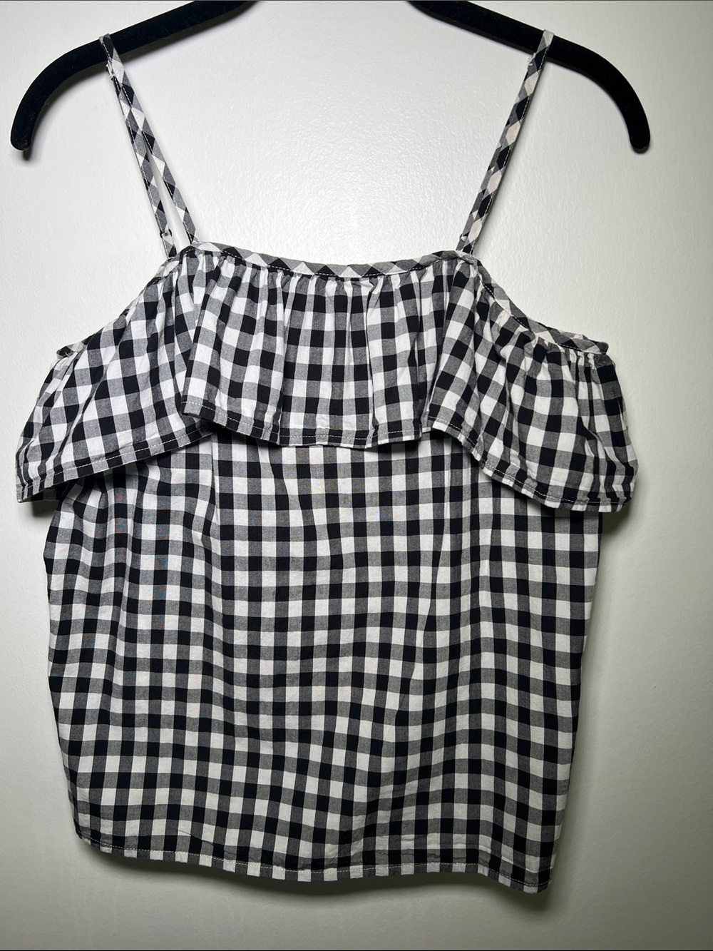 100% Cotton Black and White Gingham Ruffle Camisole